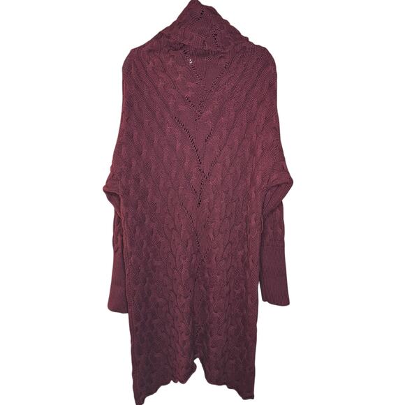 FATE oversized slouchy maroon red chunky cable knit turtle neck sweater dress - Picture 4 of 7
